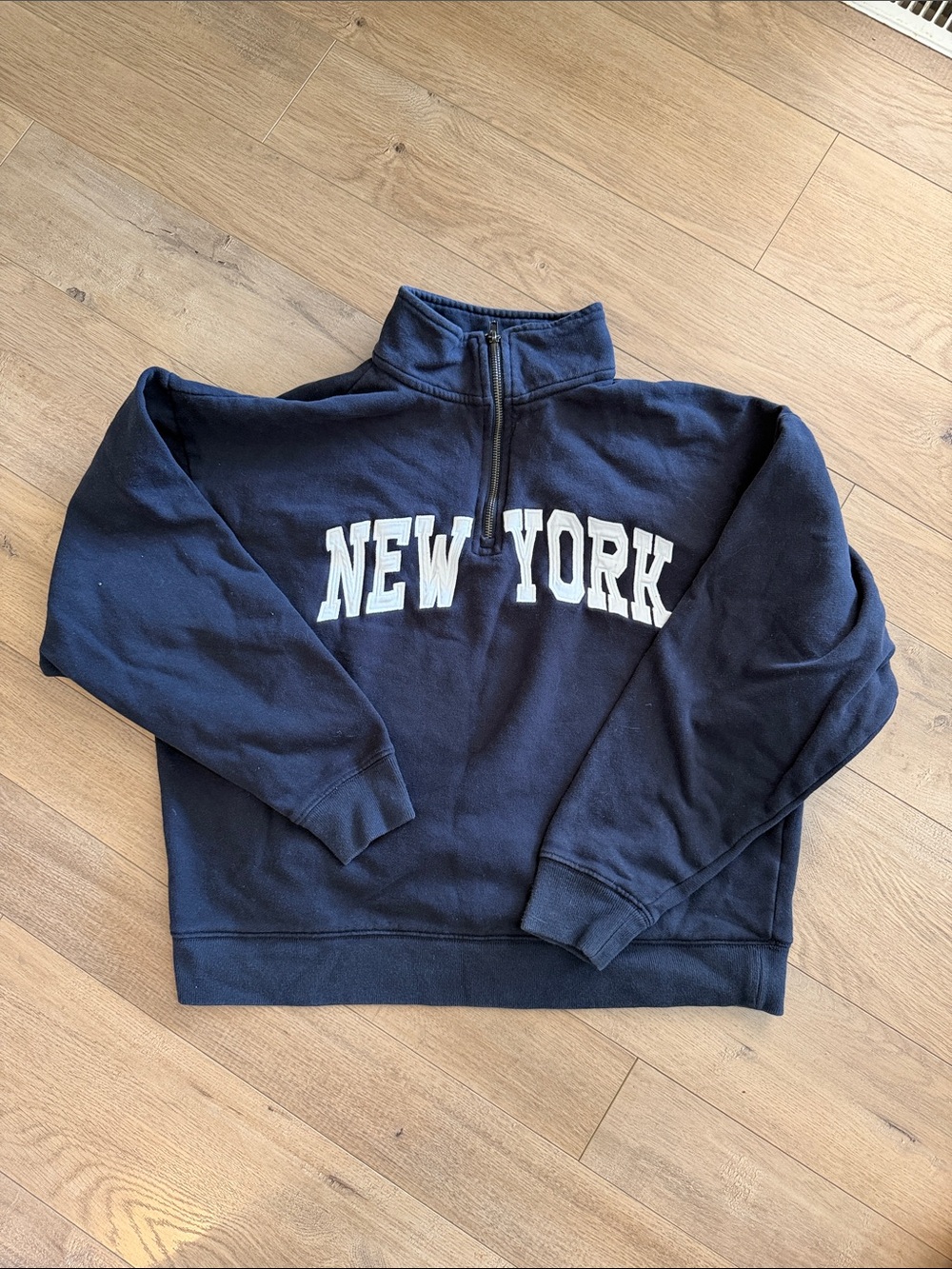 Aeropostale Navy Half-Zip Sweatshirt with White NEW YORK Lettering